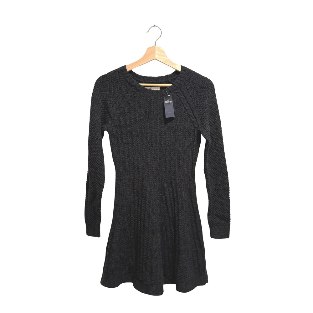 NWT 2000's‎ Hollister Black Cable Knit Long Sleeve Sweater Dress Small